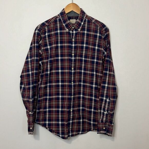 J.Crew Men’s Long Sleeve Button Down Shirt Blue Plaid Size Medium 100% Cotton - Picture 1 of 7